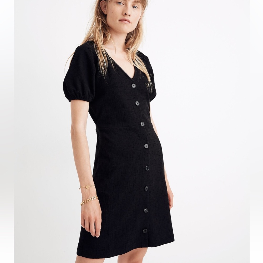 Madewell Texture and Thread Black Puff Sleeve Dress